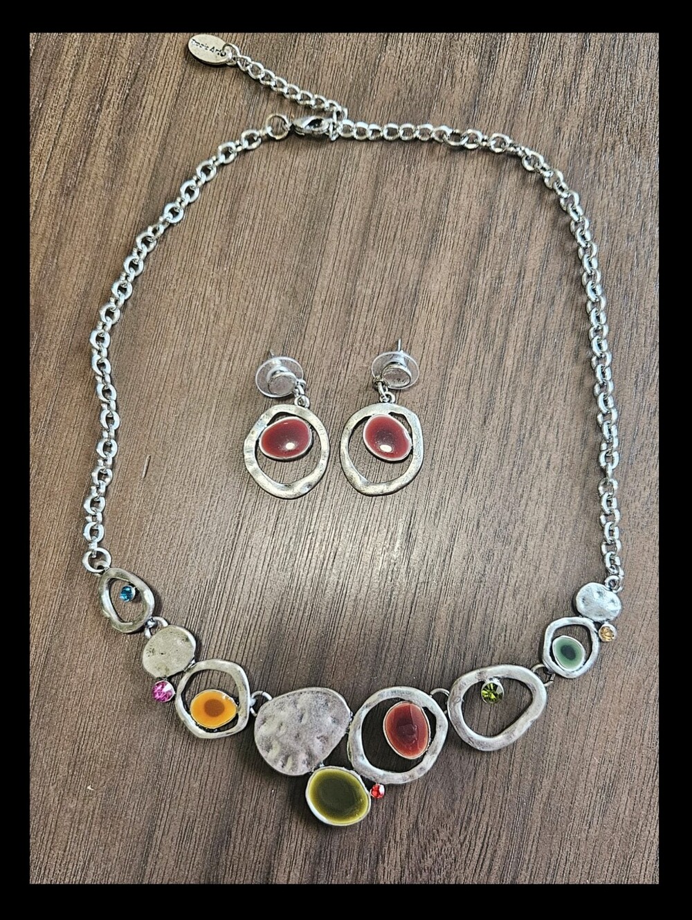 Vintage Tropic Art Modernist Pebble Necklace And Earring Set Y2K Boho